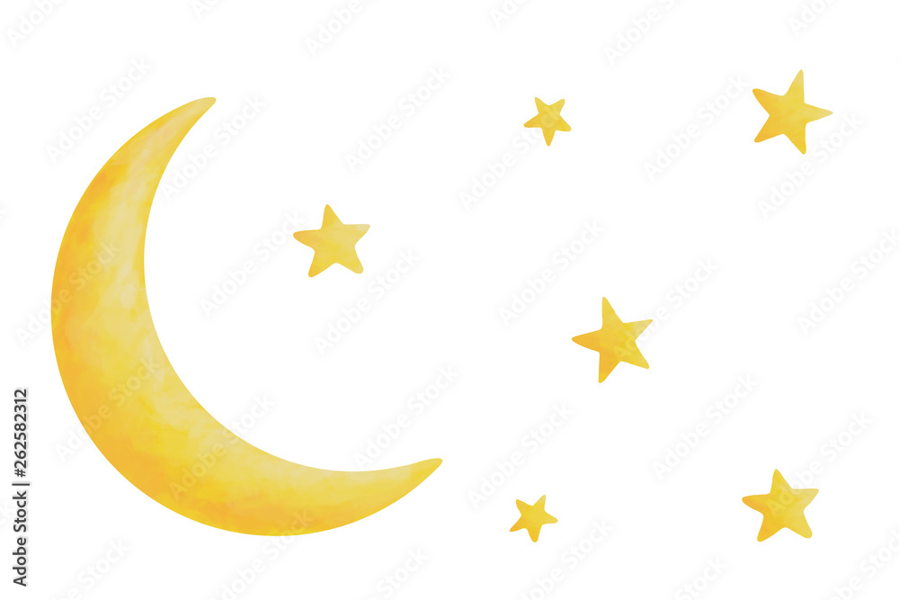 Moon and stars. Good night, sleep well, bright clip art set