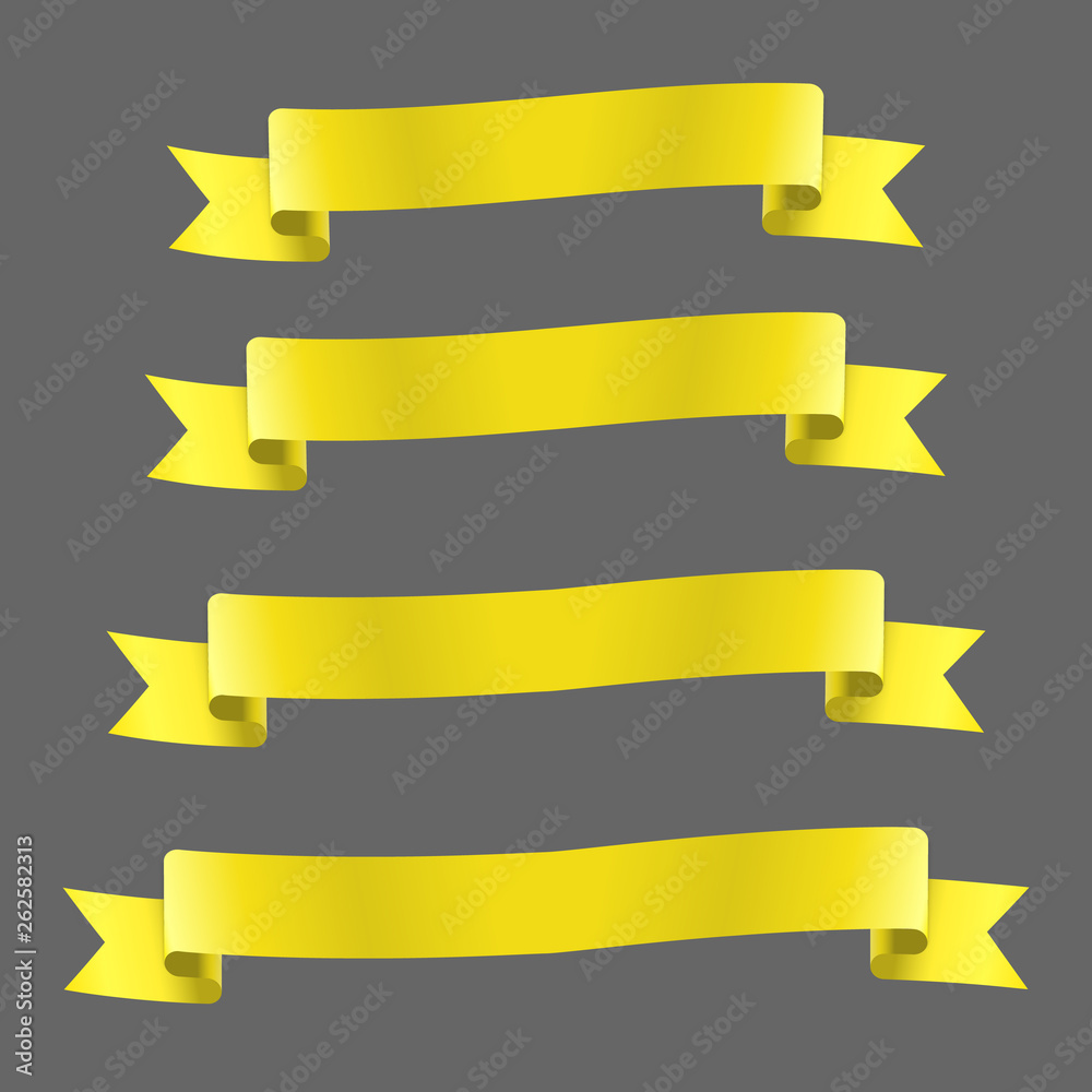 Yellow realistic ribbon banners set. Vector illustration for design Yellow realistic ribbon banners set. Vector illustration for design