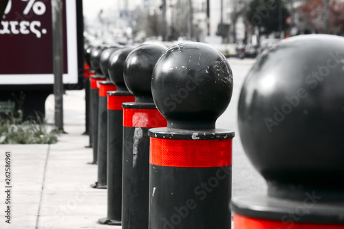 Protective columns at Sygrou avenue in Athens, Greece