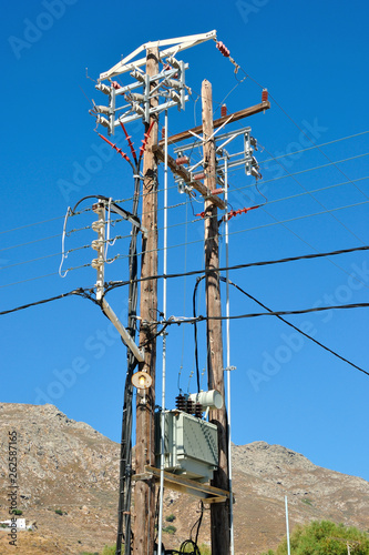 Aerial electricity wooden pylon