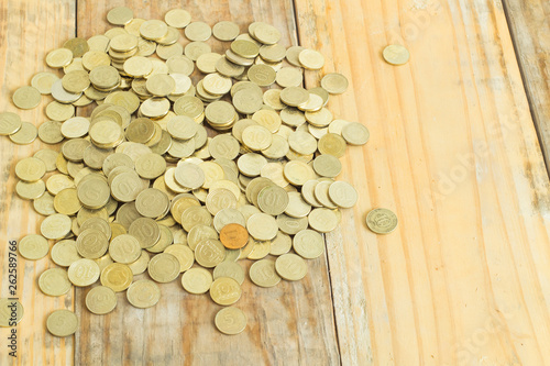 Coin turkish liras on dirty wooden background