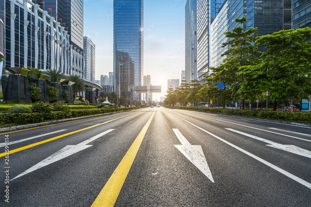 empty highway with cityscape and skyline of shenzhen,China.