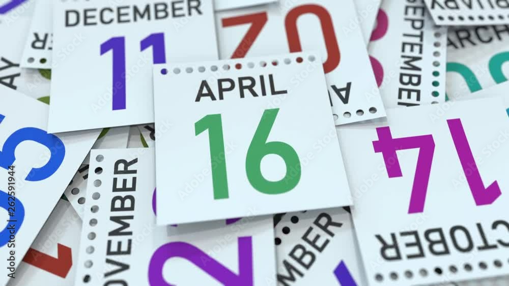April 16 date on calendar page. 3D animation April 16 date on calendar page. 3D animation