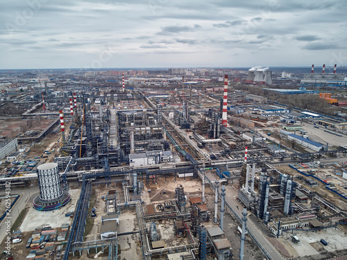 Close up of Moscow oil refinery in Kapotnya district with heat haze optical effect