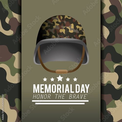 poster with military helmet and camouflage uniforme