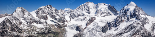 Tschierva Glacier and Bernina mountain from Corvatsch, canton of Graubunden, Grisons, Switzerland, Europe. photo