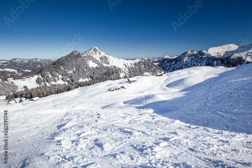 Beautiful winter landscape. People skiing in Hoch Ybrig ski resort, Switzerland, Europe. © Eva Bocek
