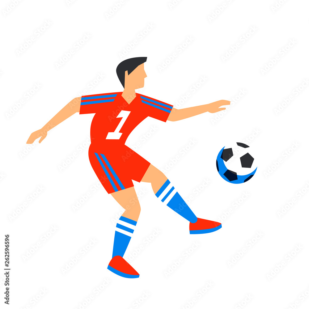 Abstract football player in red with ball. Soccer player Isolated on a white background. football world cup. Football player in Russia. Fool color illustration in flat style.