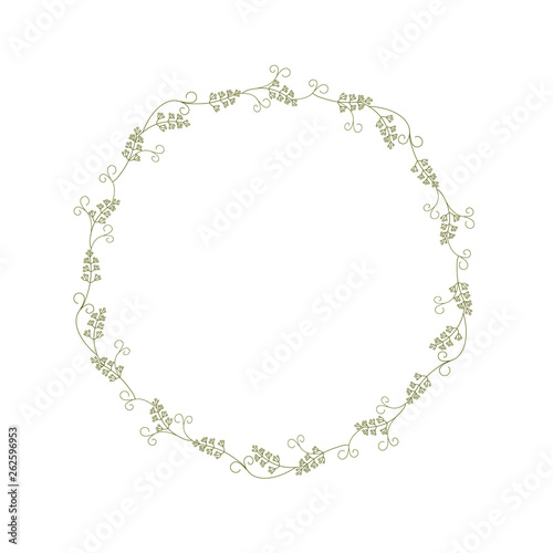 A wreath of branches and blades of grass with tendrils. Color vector vector tracery pattern.Isolated on white background.