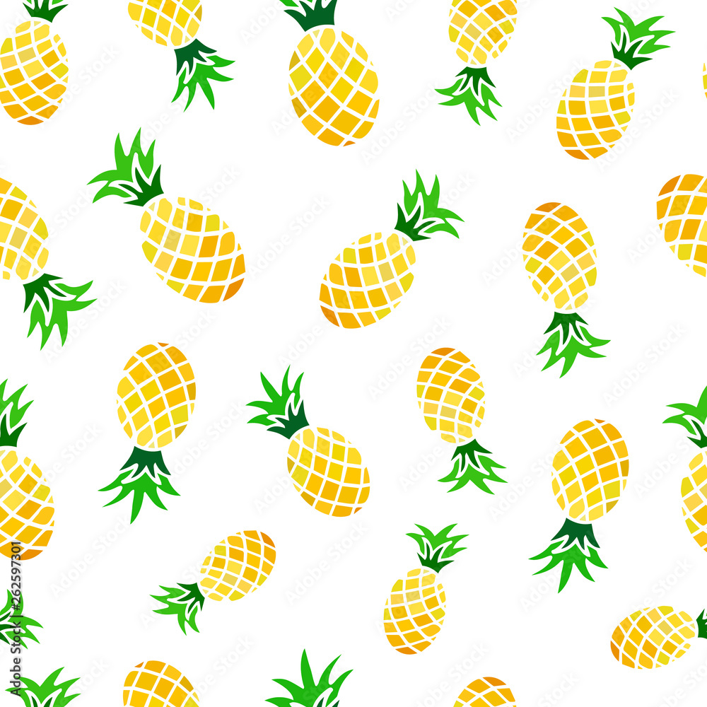 Cute summer seamless pattern with hand drawn pineapples Cute summer seamless pattern with hand drawn pineapples