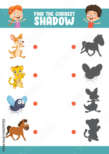 Fototapeta Naklejka Na Ścianę i Meble -  Vector Illustration Of Finding Correct Shadow Exercise