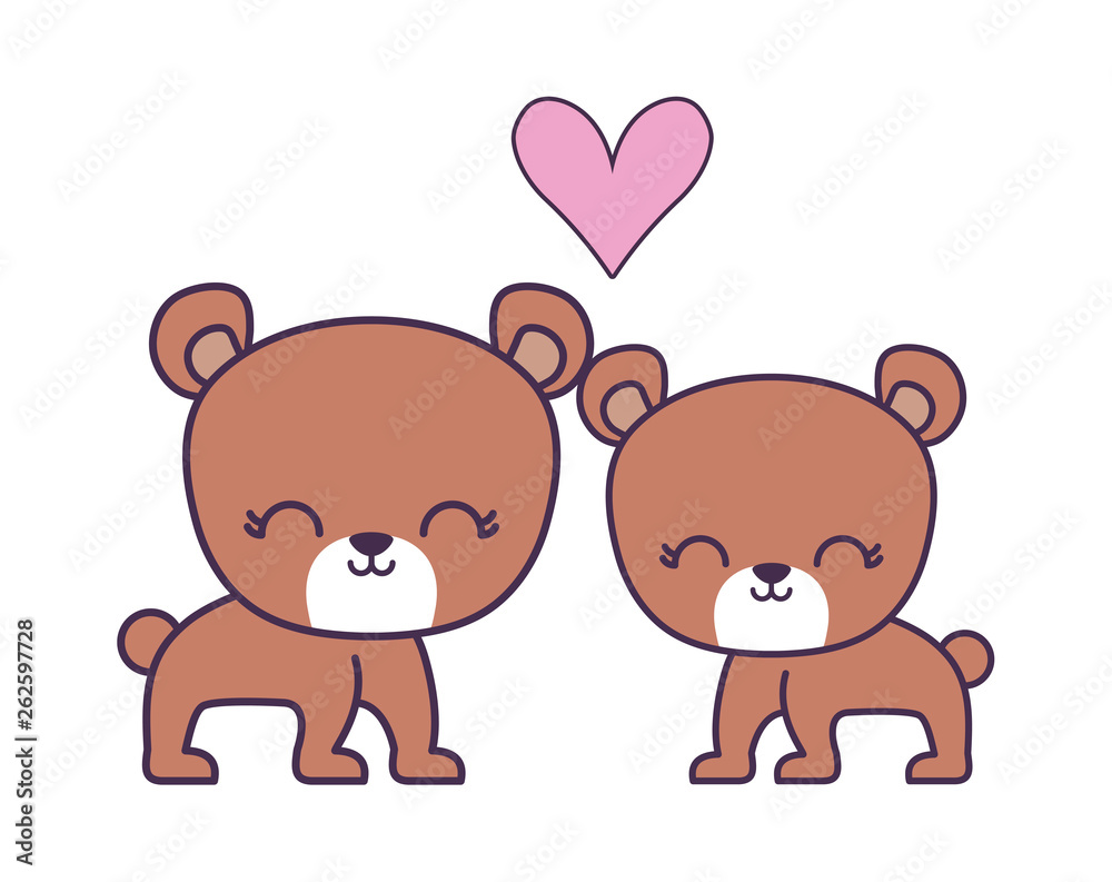 Fototapeta premium couple of cute bear animal isolated icon