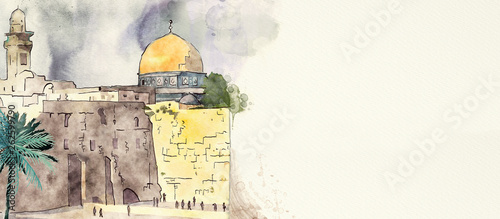 Jerusalem. Watercolor backg...