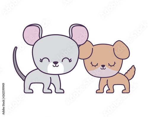 cute dog with mouse animals isolated icon
