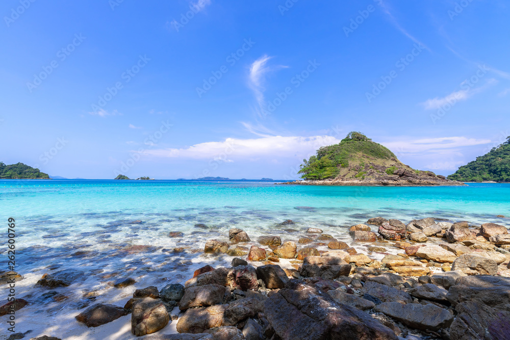 beautiful beach view Koh Chang island seascape at Trad province Eastern of Thailand on blue sky background , Sea island of Thailand landscape beautiful beach view Koh Chang island seascape at Trad province Eastern of Thailand on blue sky background , Sea island of Thailand landscape