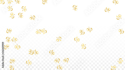 Luxury Vector Gold Percentage Sign Confetti on Transparent. Percent Sale Background. Business, Economics Print. Discount Illustration. Promotion Poster. Black Friday Banner. Special offer Template.