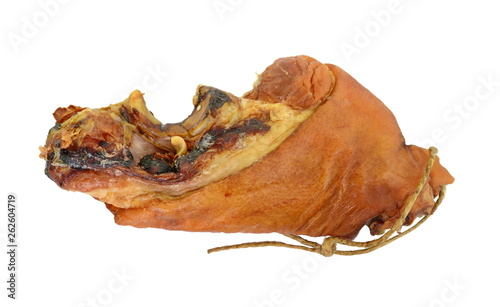 Smoked pork knee isolated on white background. Smoked pork knee for bean soup.