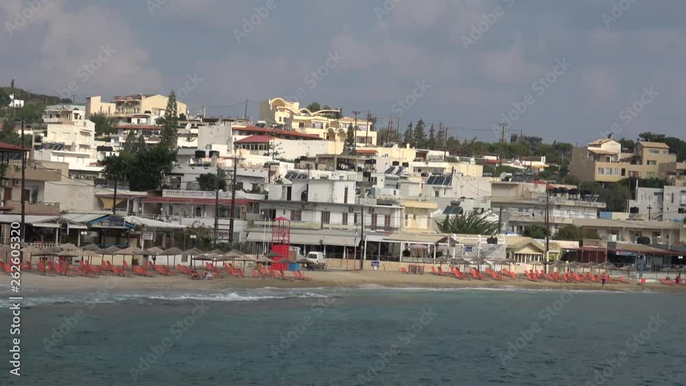 Small village Agia Pelagia on Crete Island, Greece. Mediterranean Sea, sun and cozy sand beaches. Small village Agia Pelagia on Crete Island, Greece. Mediterranean Sea, sun and cozy sand beaches.