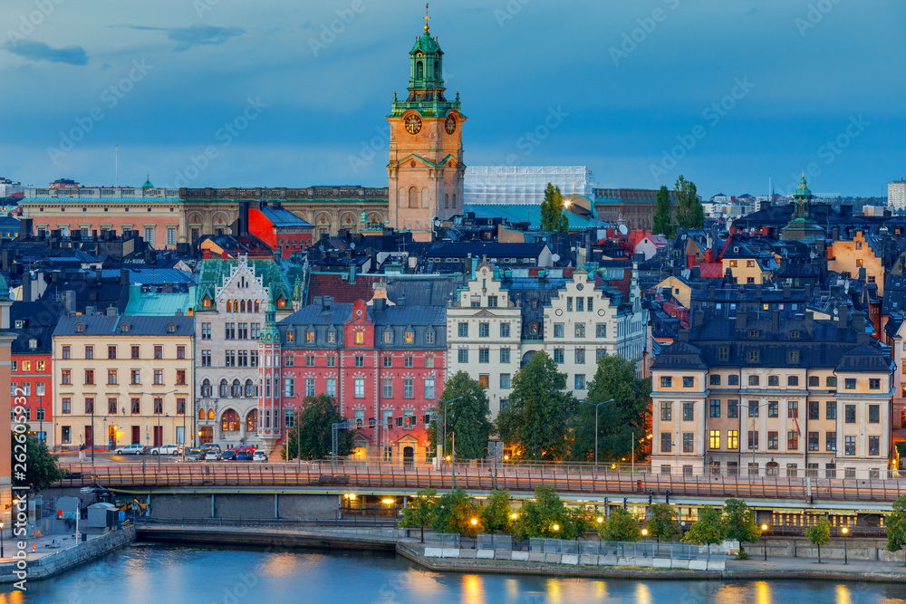 Fototapeta premium Stockholm. City embankment at sunset.