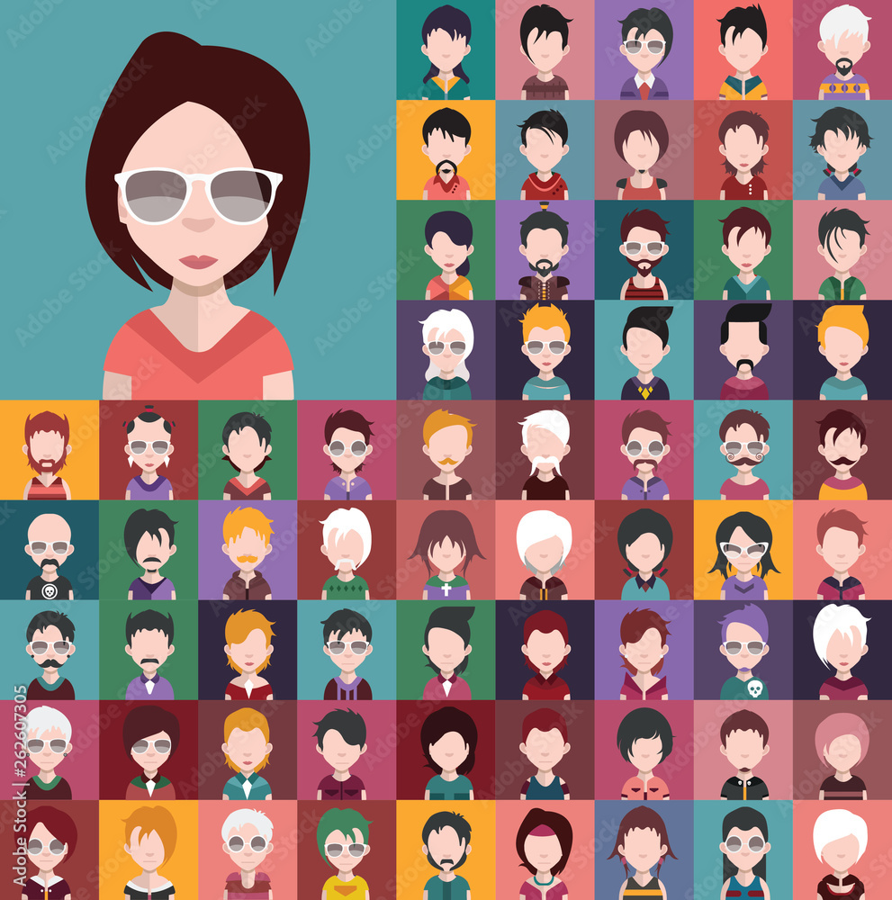 Avatar collection of various male and female characters Stock ...