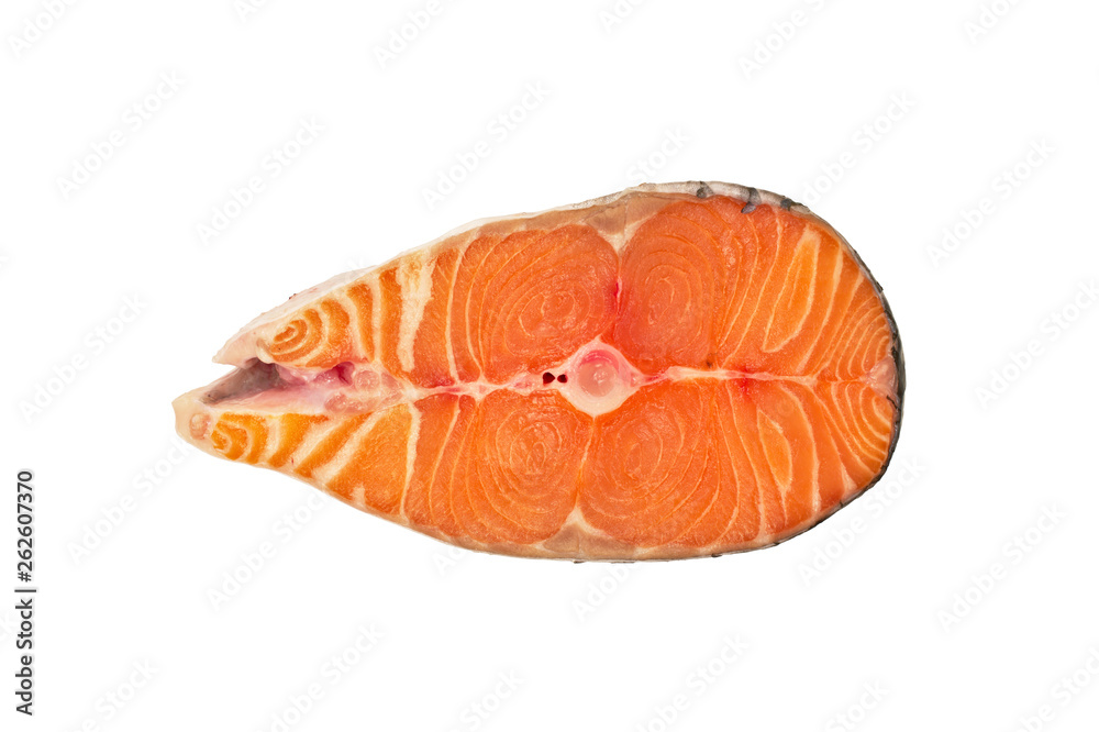 Fresh raw salmon fish steaks isolated on white background Fresh raw salmon fish steaks isolated on white background