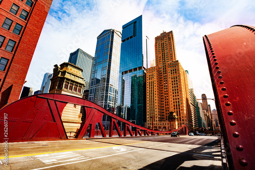 Bridge over Chicago river in city downtown