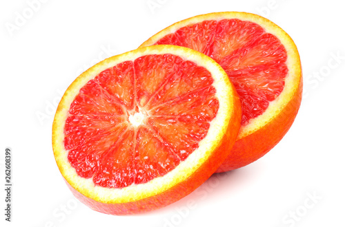 Slice of red blood orange isolated on white background
