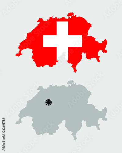 Contour of Switzerland in grey and in flag colors