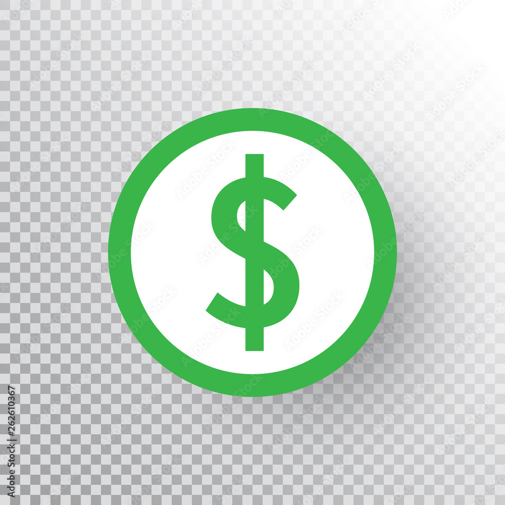 Obraz premium Dollar sign icon on transparent background. Green money design template. Vector illustration