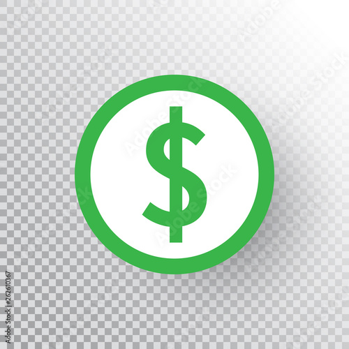 Dollar sign icon on transparent background. Green money design template. Vector illustration