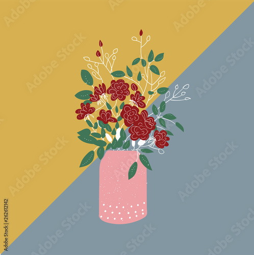 bouquet of flowers on geometric background. trendy floral vector illustration. 