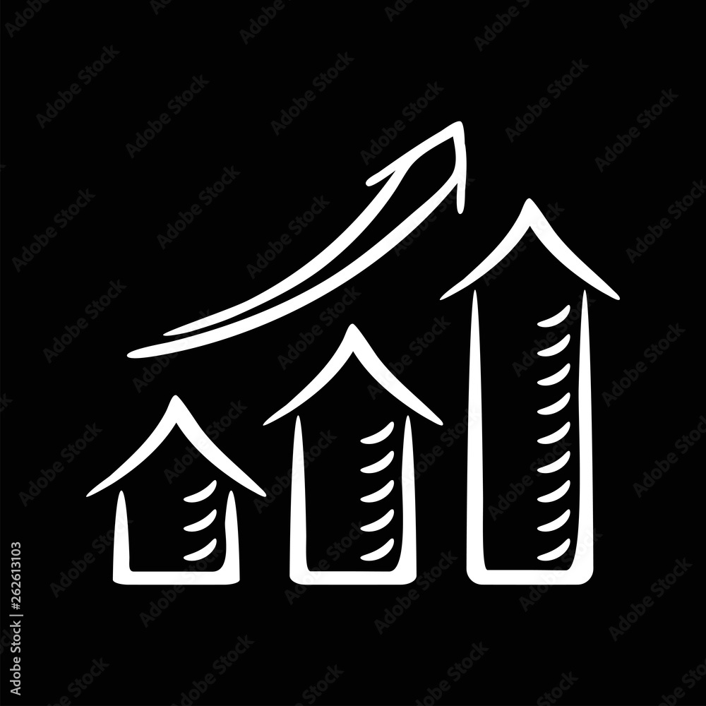 Growth chart white outline on a black background. Sketch-Style Icon ...