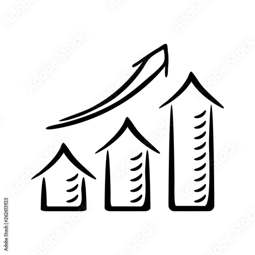 Growth chart black outline on a white  background. Sketch-Style Icon. Symbol. Sign. Stock Vector Illustration. Transparent. White Isolated.