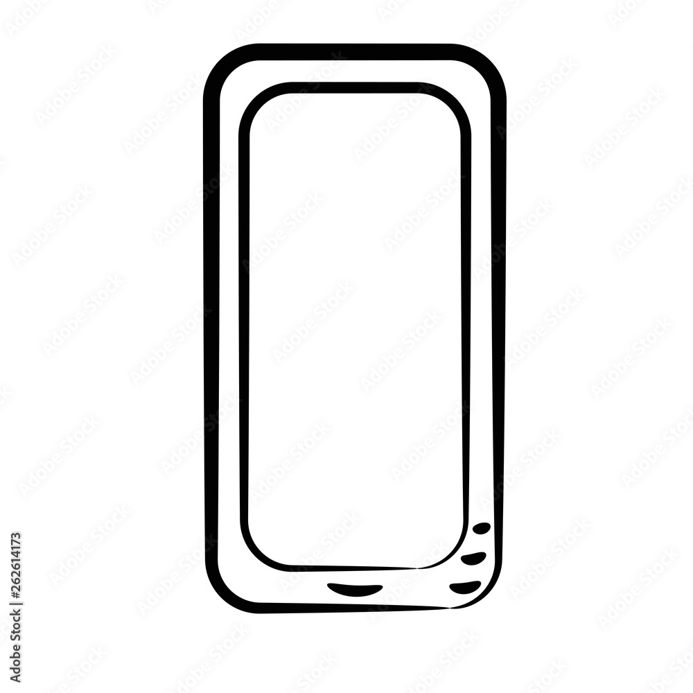 Mobile phone hand-drawn in black outline on a white background. Stock vector illustration. Settings. Icon. Sketch. Symbol. Mobile phone hand-drawn in black outline on a white background. Stock vector illustration. Settings. Icon. Sketch. Symbol.