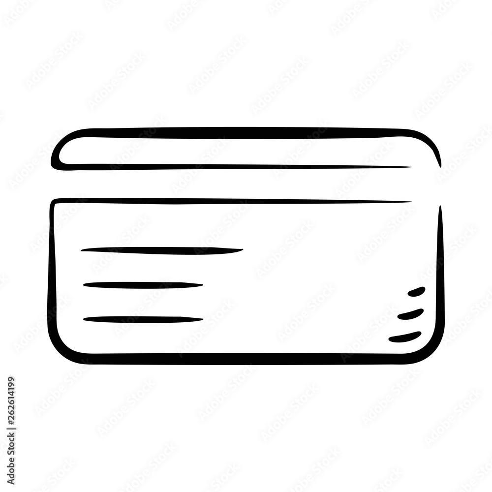 Plastic card hand-drawn in black outline on a white background. Stock vector illustration. Settings. Icon. Sketch. Symbol. Plastic card hand-drawn in black outline on a white background. Stock vector illustration. Settings. Icon. Sketch. Symbol.