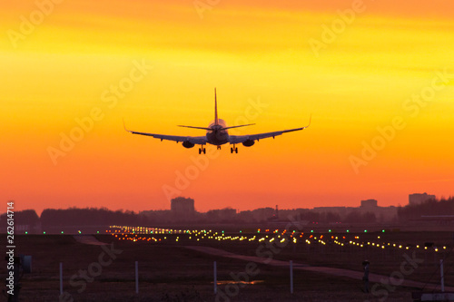 sunset plane landing lights papi © evgris