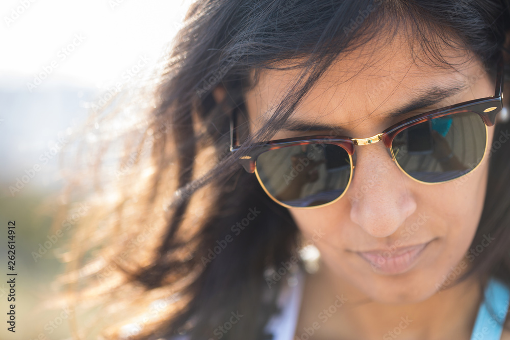 young Indian woman happy in the countryside young Indian woman happy in the countryside