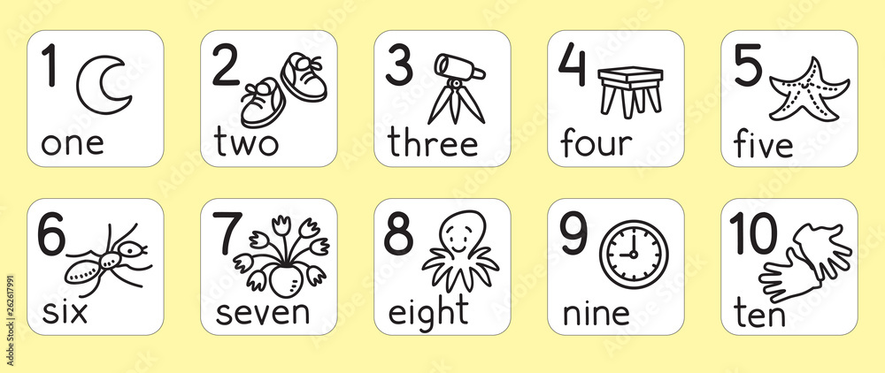Education cards for learning to count from 1 to 10