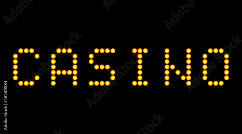 Shining retro casino sign in lights, vintage light bulb sign, isolated on black background, vector illustration.