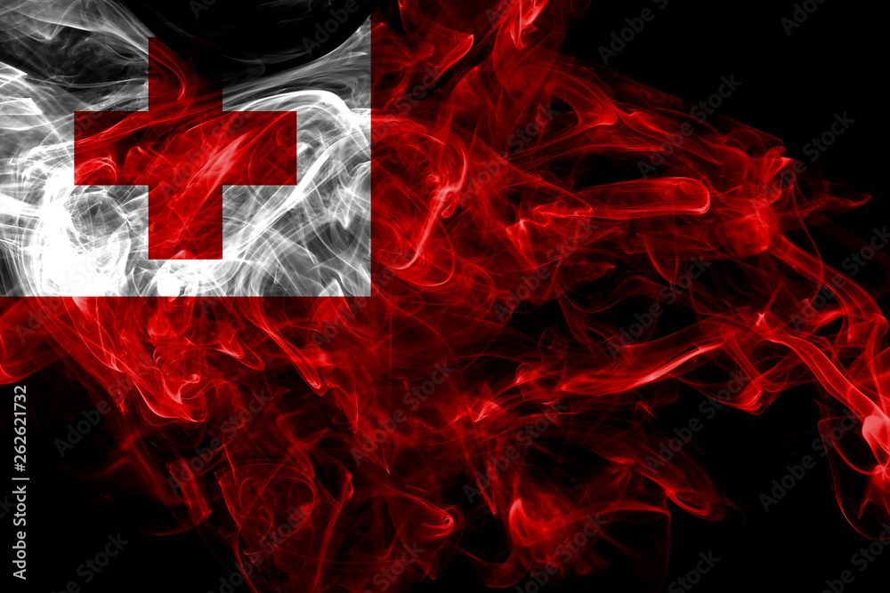 Tonga smoke flag isolated on black background Tonga smoke flag isolated on black background