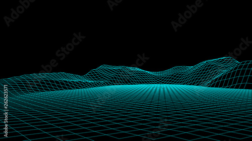 Abstract vector wireframe landscape. Abstract mesh background. Polygonal mountains. Vector illustration.