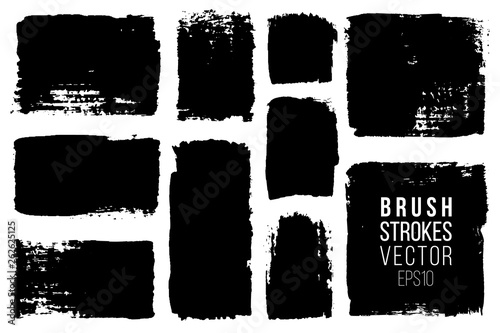 Grunge brush painted spots. Vector ink brush strokes. Distressed banners, paintbrush collection. Modern teextured rectangular shapes set.