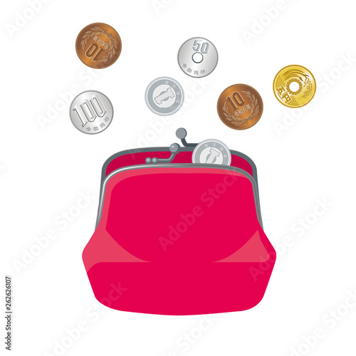 お財布 がま口から出てくる硬貨のイラスト 赤 金融 金欠 ファイナンスのイメージ Wallet And Japanese Yen Stock Vector Adobe Stock