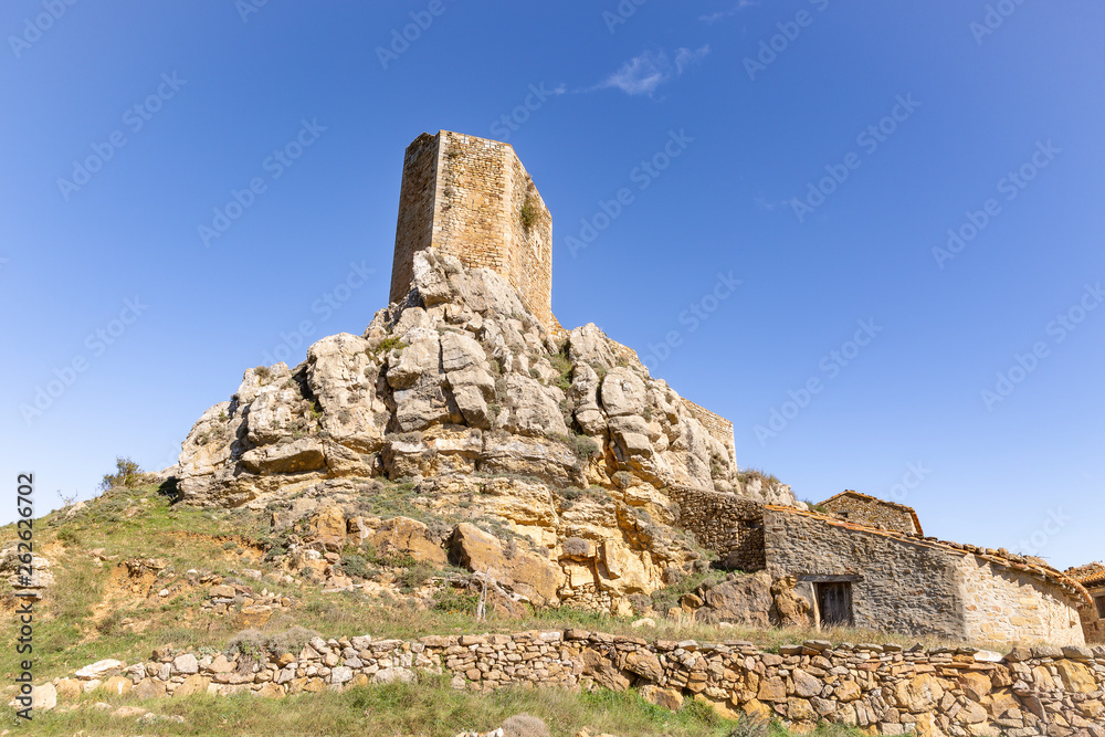 medieval castle in Puertomingalvo village, province of Teruel, Aragon, Spain