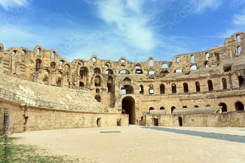 Arena and Wall of the Amphitheater in El Djem, Tunisia