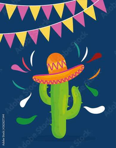 cinco de mayo celebration with cactus and hat mexican photo