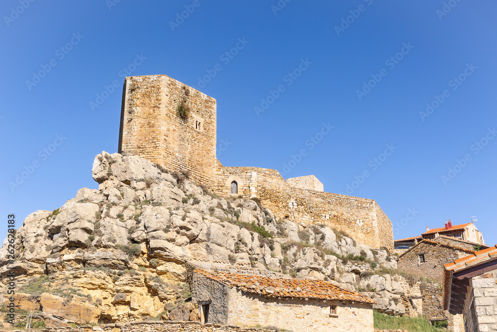 medieval castle in Puertomingalvo village, province of Teruel, Aragon, Spain