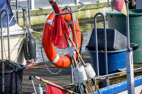 rescue ring and equipment on a traditional fishing boat