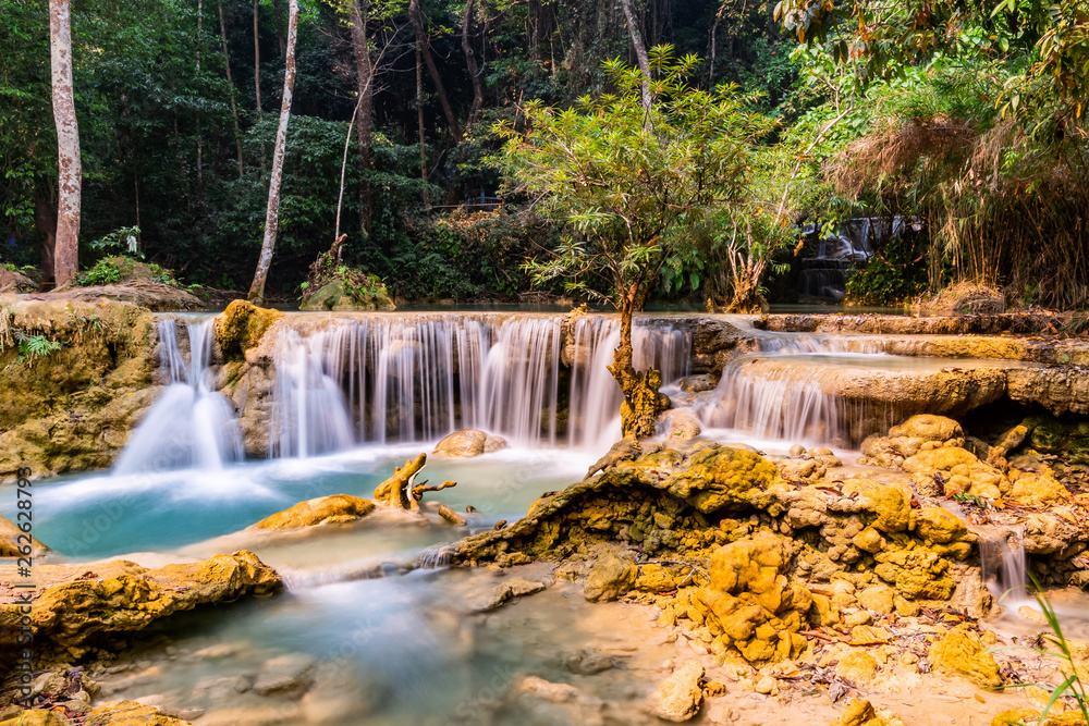 Obraz premium Tad Kwang Si Waterfall in summer, Located in Luang Prabang Province, Laos