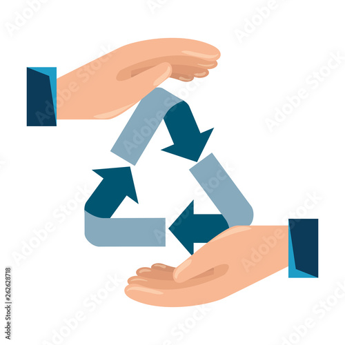 hands with recycle arrows symbol photo